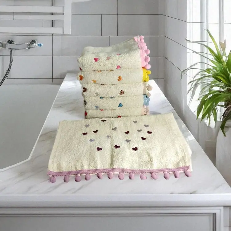 İFH Ponponlu Kalp Desenli Mutfak Havlusu 6'lı